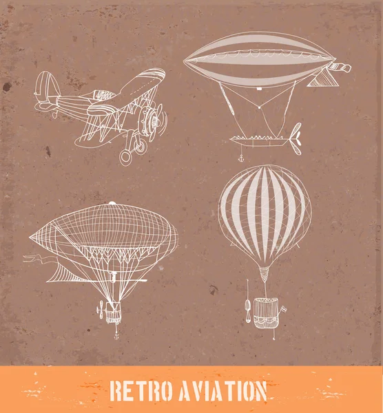 Retro repülési vázlat gyűjtemény a barna papír — Stock Vector