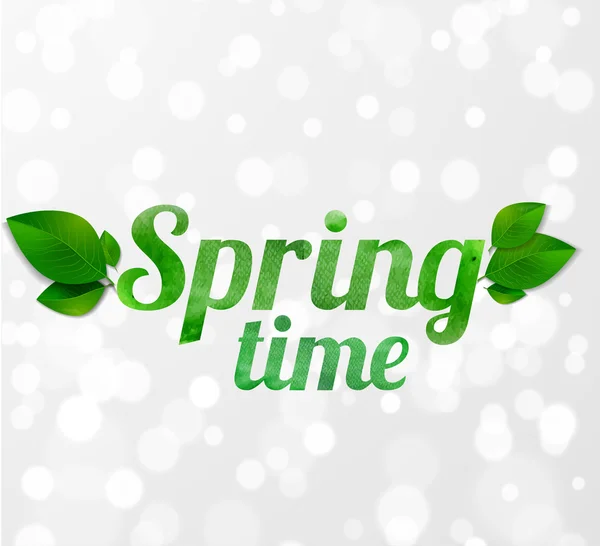 "Spring time" words and green leaves — Stock Vector
