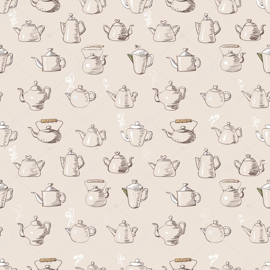 Seamless vintage background with teapots. — Stock Vector © Elinacious