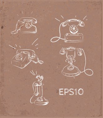 elle çizilmiş retro telefon seti