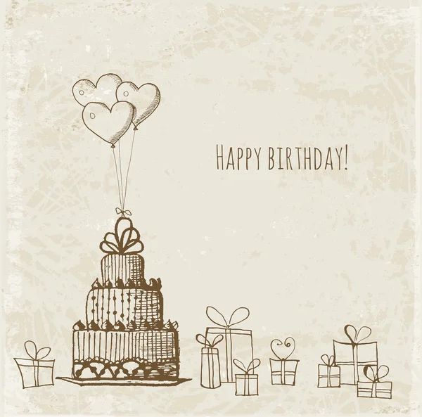 Verjaardag card met baloons en geschenk dozen — Stockvector