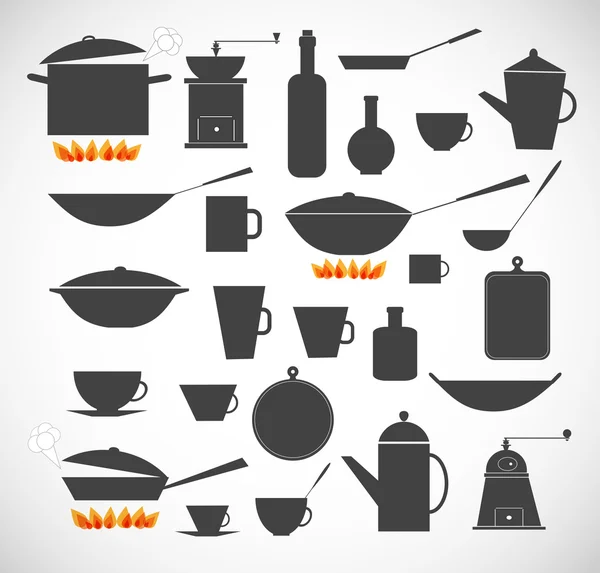 Sillhoeuttes εργαλεία κουζίνας — Διανυσματικό Αρχείο