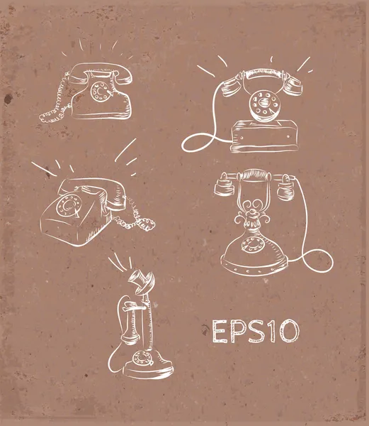 Hand drawn retro phone set — Stock Vector