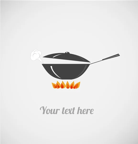 Sartén wok en llamas — Vector de stock