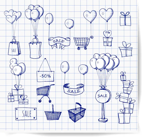 Croquis d'objets de shopping — Image vectorielle