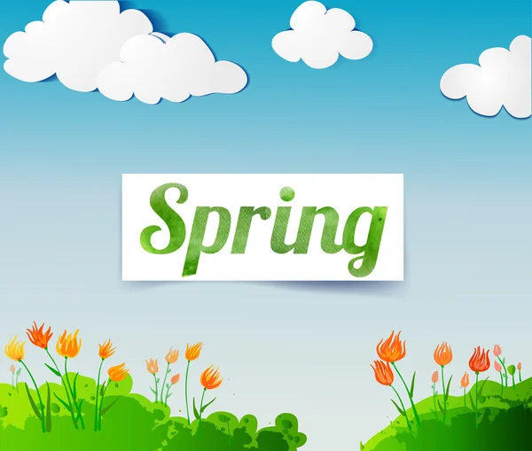 Lettering on spring landscape — Stock Vector