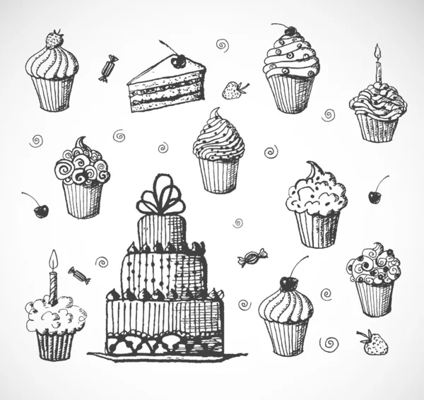 Pasteles, regalos de cumpleaños — Vector de stock