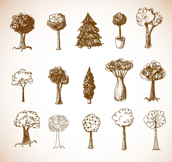 Colección de árboles de bocetos . — Vector de stock
