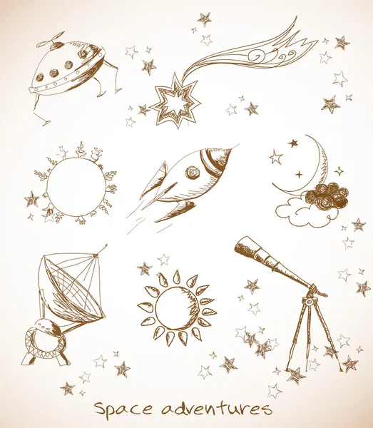 Sun, the Moon, stars, rocket, Saturn planet Stock Vector