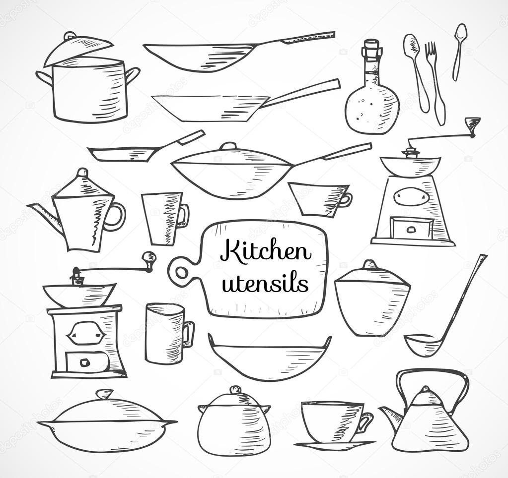 Dibujos de herramientas de cocina — Vector de stock © Elinacious #39692447
