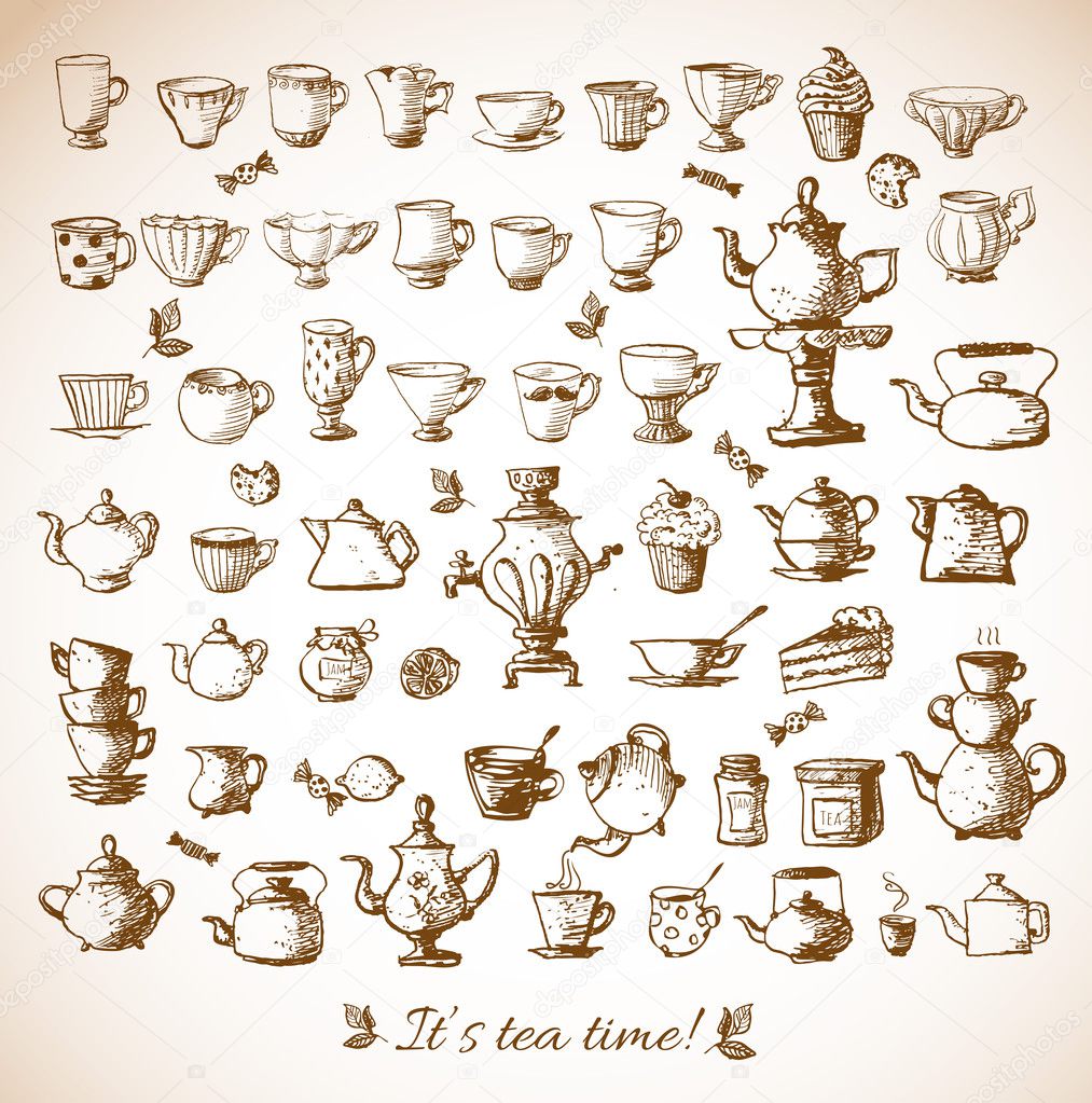 Sketches of tea objects