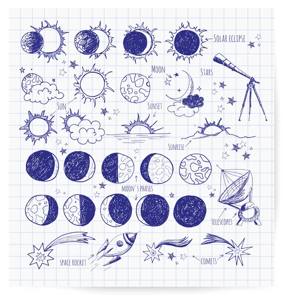 Conjunto de bocetos de astronomía . — Vector de stock