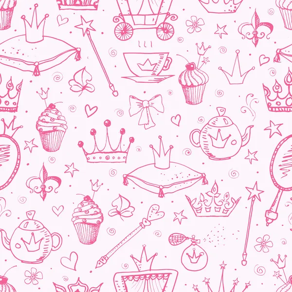 Fondo rosa sin costuras con accesorios de princesa . — Vector de stock