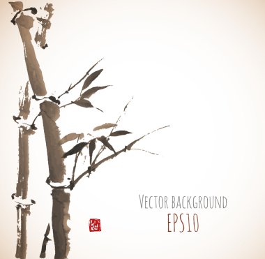 sumi-e tarzı bambu Vintage kartı.