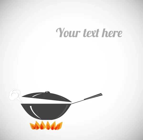 Tarjeta con sartén a fuego . — Vector de stock