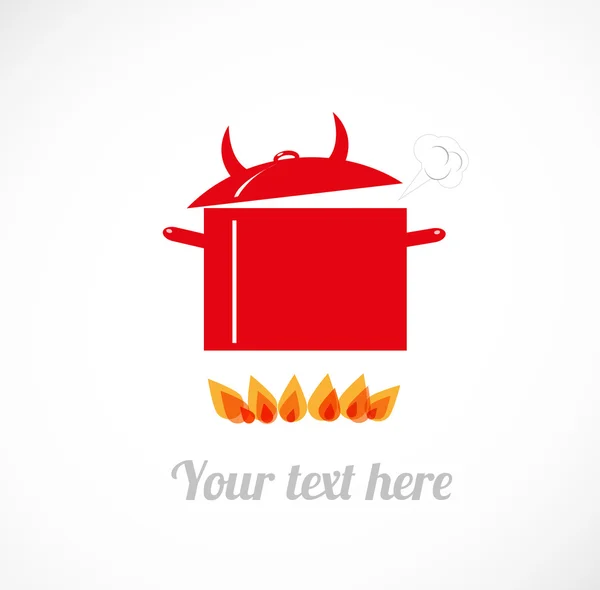 Karta s červenou horké vařící hrnec na ohni. — Stockový vektor