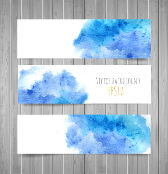 Três banners aquarela azul — Vetor de Stock