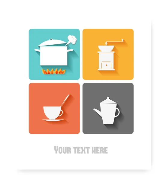 Carte avec quatre objets de cuisine — Image vectorielle