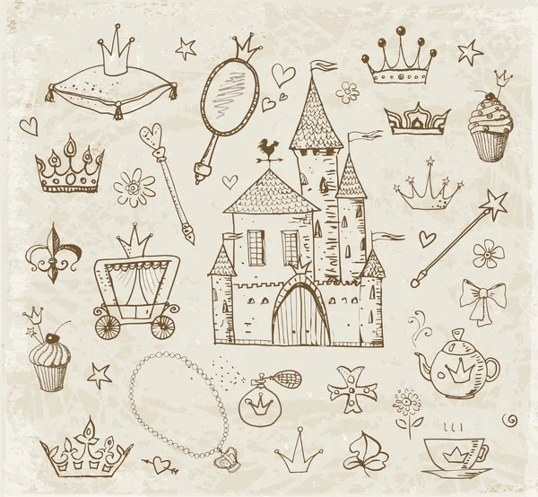 Sketches of princess' accessories in vintage style. — Stock Vector