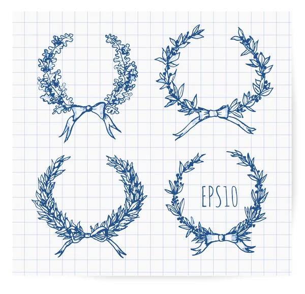 Laurel wreaths on squared paper. — Stock Vector