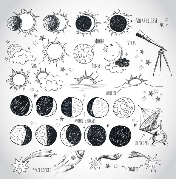 Set van astronomie schetsen. — Stockvector