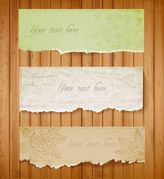 Tre banner di carta decorata vintage — Vettoriale Stock