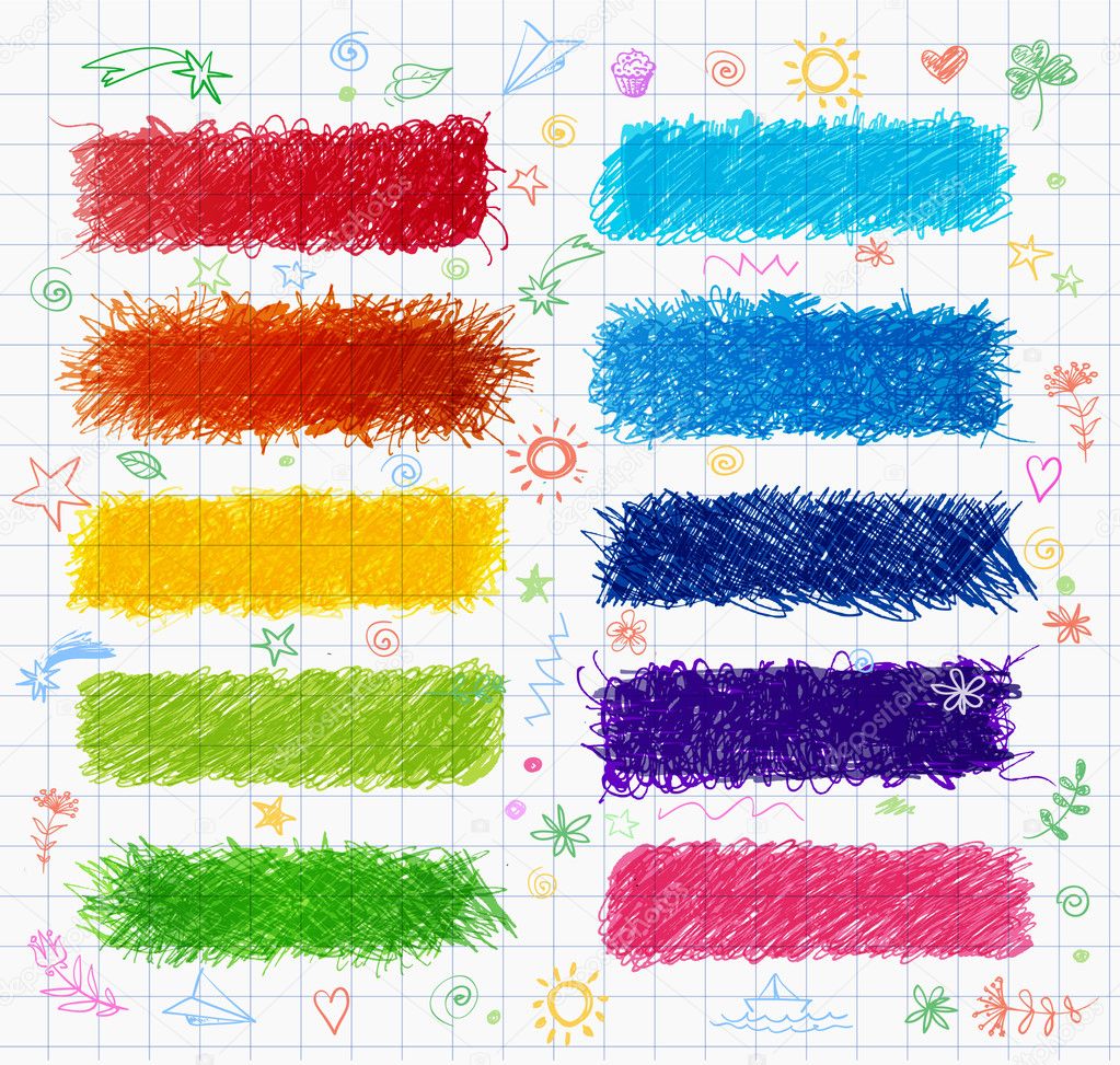 Set of colored doodle sketch banners