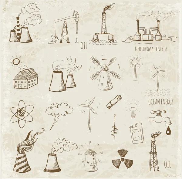 Sketches of sources of energy — Stock Vector