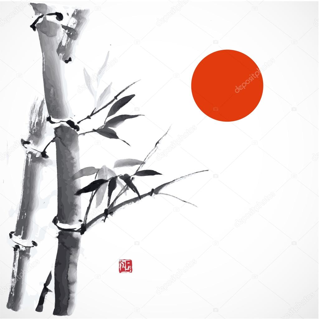 Bamboo and red sun