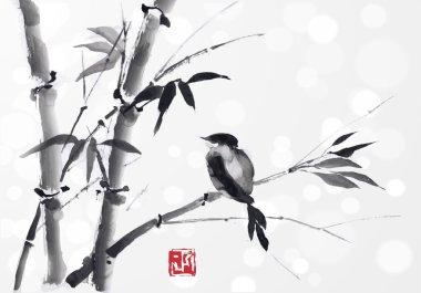 Bambu ve kuş kartı