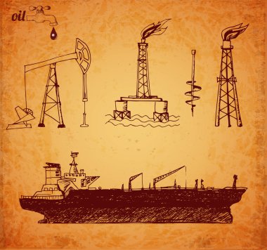 Sketches of oil rigs clipart