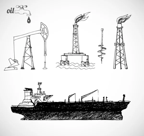 Sketches of oil rigs — Stock Vector
