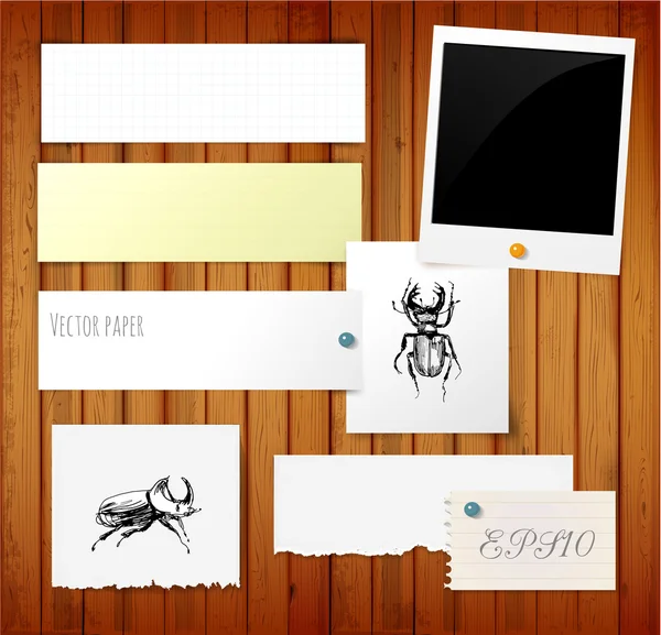 Paper objects with bugs — Stock Vector