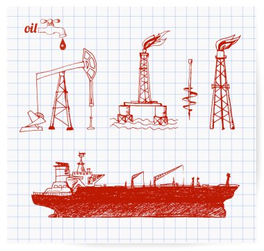 Pen sketches of oil rigs clipart