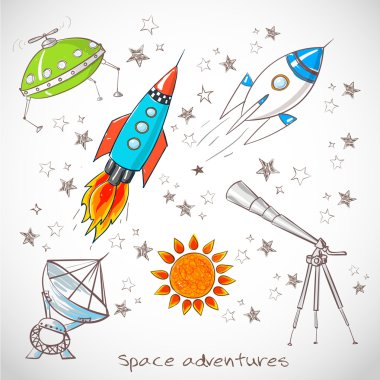 Uzay nesneleri. roketler, yıldız, Teleskoplar.