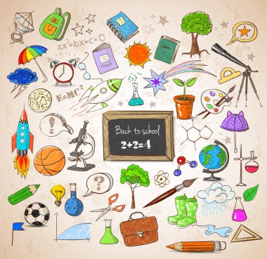geri okul büyük set doodles