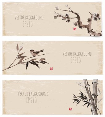 bambu, willow ve kuş afiş