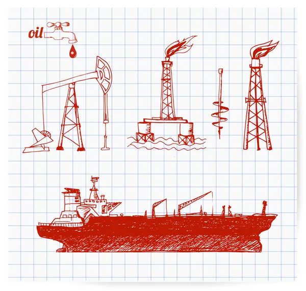 Pen skisser av oljeplattformar — Stock vektor