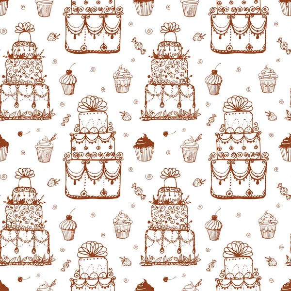 Seamless pattern with cakes and cupcakes. — Stockový vektor