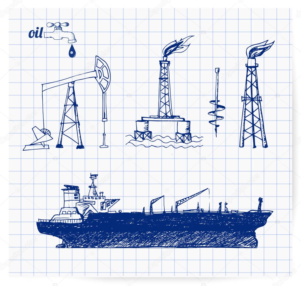 Sketches of oil rigs