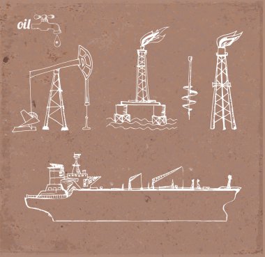 Offshore drilling platform and oil tanker ship clipart