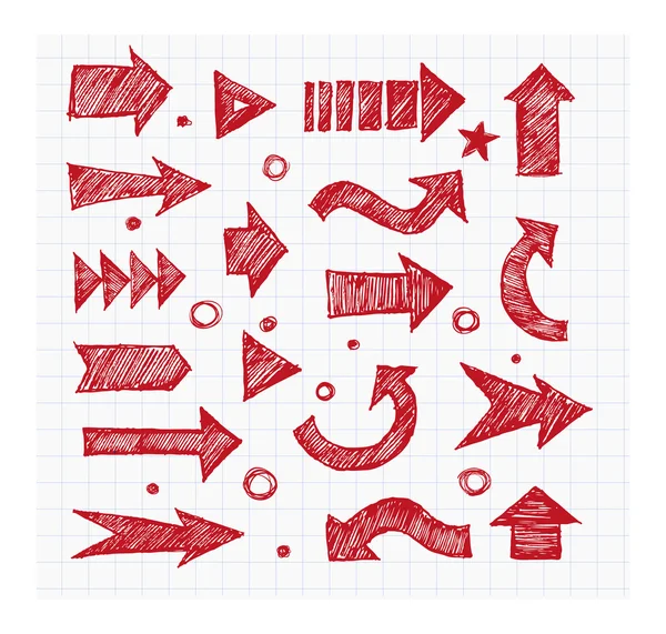 Flechas de boceto de pluma roja — Vector de stock