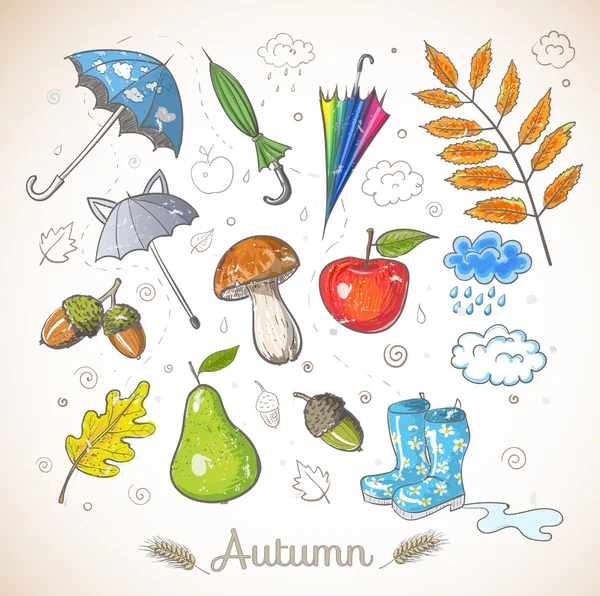 Vintage card with autumn objects — Stock Vector