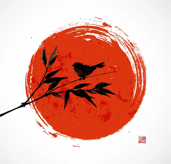 Bambu kuş ve büyük Kızıl güneş