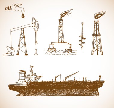 Oil tanker ship in vintage style clipart