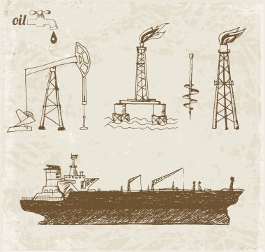 Offshore drilling platform and oil tanker ship clipart