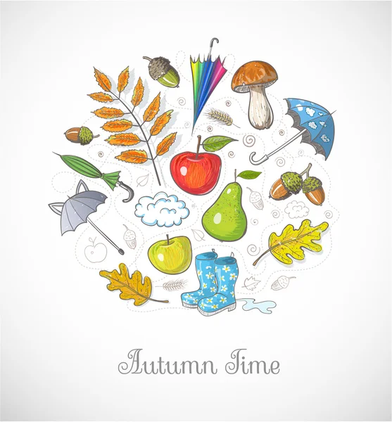 Vintage card with autumn objects — Stock Vector
