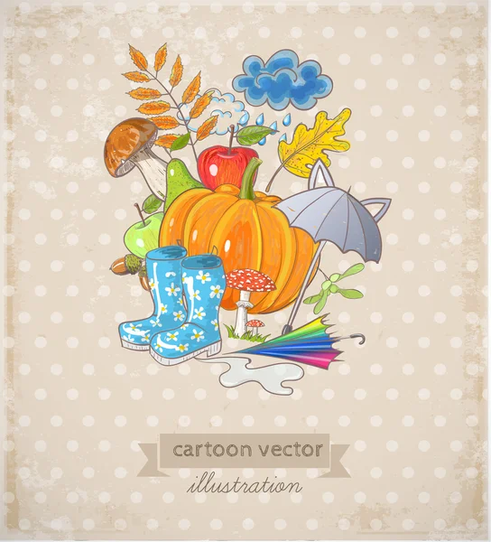 Tarjeta con objetos de otoño — Vector de stock