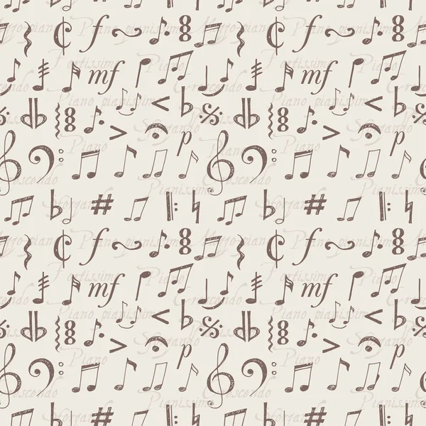 Фон з музичними нотатками та знаками — стоковий вектор