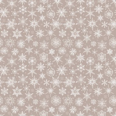 Elle çizilmiş kar taneleriyle kusursuz desen. Duvar kağıdı, şablon dolguları, tekstil, web sayfası arka planı, yüzey dokuları için kullanılabilir